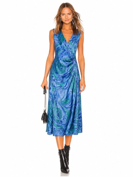 Lauren Ralph Lauren Blue And Green Paisley Wrap Midi Dress Size 10